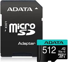 Флеш карта microSDXC 512GB A-Data AUSDX512GUI3V30SA2-RA1 Premier Pro + adapter | код 1831312 | A-DATA