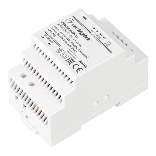 Блок питания ARV-DR60-24 (24V, 2.5A, 60W) (ARL, IP20 DIN-рейка) | Код. 31086 | Arlight