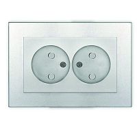 Розетка 2-м СП Афина 16А IP20 без заземл. защ. шторки в сборе серебр. | код A0048-S | Universal