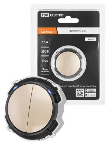Выключатель 2-кл. 16А 250В кнопочный механизм шампань, Байкал TDM | код SQ1819-0524 | TDM Выключатель 2-кл. 16А 250В кнопочный механизм шампань, Байкал TDM | код SQ1819-0524 | TDM
