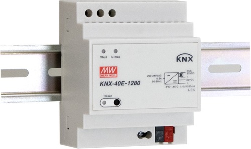 Источник питания AC-DC для системы KNX, 38.4Вт, вход 180…264V AC, 47…63Гц /254…370В DC, выход 30В/1280мA, интегр. шина KNX, изоляция 4200В AC, пласт. корпус на DIN-рейку 72х90х57мм, -30…+70С | код KNX-40E-1280 | MeanWell Источник питания AC-DC для системы KNX, 38.4Вт, вход 180…264V AC, 47…63Гц /254…370В DC, выход 30В/1280мA, интегр. шина KNX, изоляция 4200В AC, пласт. корпус на DIN-рейку 72х90х57мм, -30…+70С | код KNX-40E-1280 | MeanWell