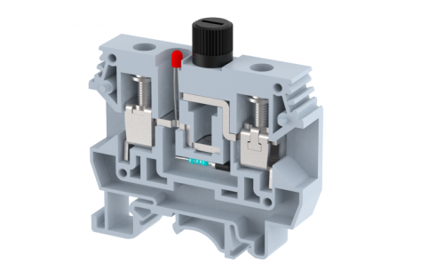 Клемма проходная винтовая 10 мм2 под предохранитель, на 2 подключения, со светодиодом 220V AC, красная KUF10A2-R | код 1105262702 | Elmex