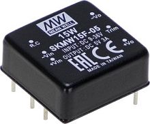 Источник питания DC-DC, 15Вт, вход 48В (18…75В), потребление без/под нагр. 30мА/360мА, выход 15В/1А, ёмкостная нагр. макс. 120мкф, изоляция 3000В DC, в корпусе 25.4х25.4х10.2мм, -40С…+85С | код SKMW15G-15 | MeanWell