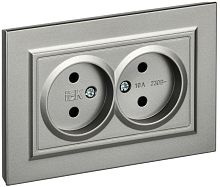 Розетка 2-м СП BRITE РС12-2-БрС 10А в сборе без заземл. без защ. шторок сталь | код BR-R20-10-K46-F | IEK