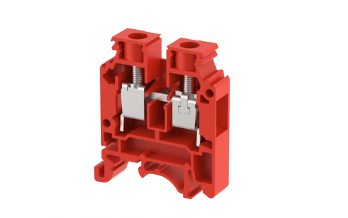 Клемма проходная винтовая 10 мм2, на 2 подключения, красная KUT10N-R | код 1105010002 | Elmex