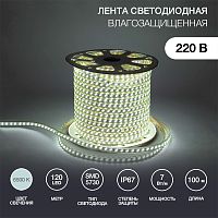 LED лента 220 В, 6.5x17 мм, IP67, SMD 5730, 120 LED/m, цвет свечения белый, 100 м | код 142-703 | NEON-NIGHT