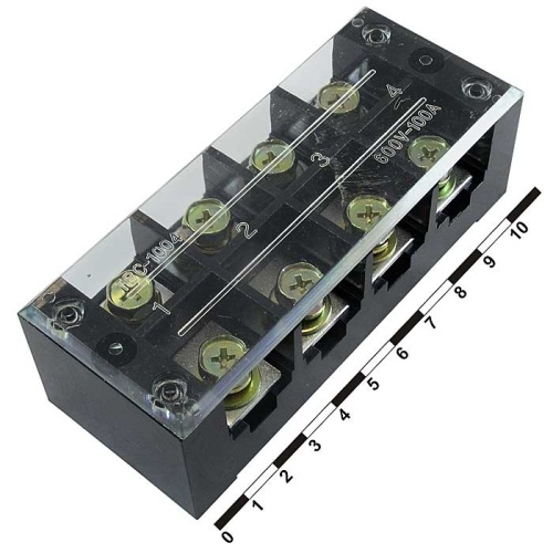 Клеммная колодка винтовая с крышкой RUICHI TB-10004, 8 контактов, 100 А, 600 В, 0,5…10 мм2, корпус пластик модифицированный | код 81037 | Ruichi