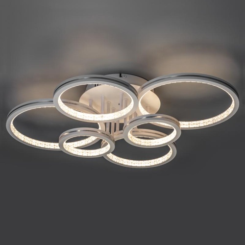 Люстра потолочная светодиодная диммируемая LUCIDO с ДУ 3 режима 735х575х170мм 126Вт 2700К/4200К/6400К 41кв.м бел./серебряный Ritter 51648 8 фото 4