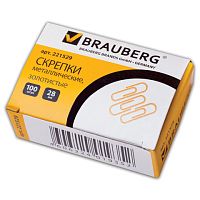 Скрепки BRAUBERG, 28 мм, золотистые, 100 шт., в картонной коробке, 221529 | код 221529 | BRAUBERG