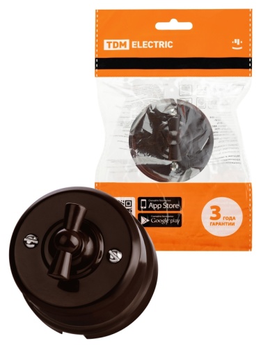 Выключатель поворотный 2-кл. с ручкой (бантик) 10А коричневый «Виви» TDM | код SQ1820-1406 | TDM