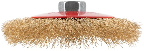 Корщетка-колесо с наклоном, гайка М14, стальная латунированная волнистая проволока 125 мм, блистер | код 39085 | FIT фото 5