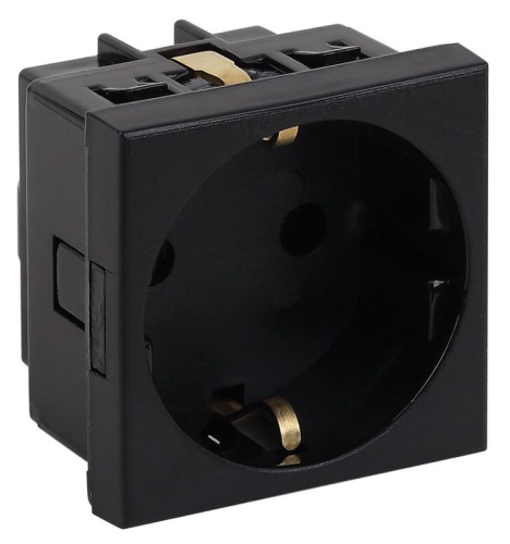 Розетка модульная с з/к и шторками 45х45мм черная | код АДЛ 13-900-Ч | Ruvinil