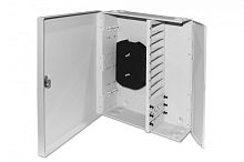 Бокс оптический универсальный настенный от 8 до 96 портов (SC duplex LC ST FC) со сплайс пластиной без пигтейлов и проходных адаптеров серый, Hyperline FO-WBX-12xSLT-W140H42-96UN-GY | код 250445 | Hyperline