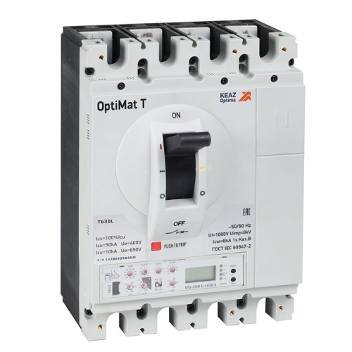 Выключатель автоматический с блоком защиты от токов утечки OptiMat T630S-RCA ETN 630A 4P | код 357102 | КЭАЗ