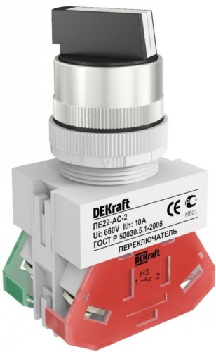 Селекторный переключатель ПЕ-22, 2 позиции, 10А | код. 25051DEK | DEKraft Селекторный переключатель ПЕ-22, 2 позиции, 10А | код. 25051DEK | DEKraft