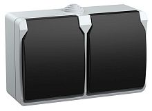 Розетка двухместная ФОРС IP54, открытый монтаж, с заземлением, серый | код. ERS22-K03-16-54-DC | IEK