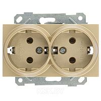 Rita - Розетка двойная 2x2P+E, (в комплекте с рамкой), золото доре | код 2220-202-0285 | Mutlusan