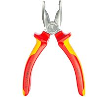 Плоскогубцы комбинированные VDE 1000V, резка - проволока средней твердости 3.1мм, твердая проволока 2мм, кабель 10мм (16мм), L=160мм, диэлектрические, хромированные двухкомпонентные рукоятки | код KN-0306160 | KNIPEX