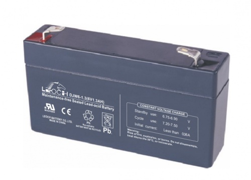 LEOCH DJW 6-1,3 Аккумуляторная батарея, напряжение: 6В, ёмкость: 1,3Ач, клеммы типа: F1, Размеры ВШГ: 57,5x24x97мм, вес: 0,31кг. Срок службы: 8 лет. | код DJW6-1.3 | LEOCH