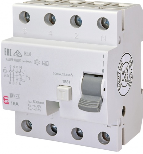 Реле дифференциальное (УЗО) EFI-4 16/0,5 тип A (10kA) | код 002065541 | ETI Реле дифференциальное (УЗО) EFI-4 16/0,5 тип A (10kA) | код 002065541 | ETI