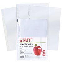 Папки-файлы перфорированные, А4, STAFF, комплект 100 шт., гладкие, Яблоко, 30 мкм, 224917 | код 224917 | STAFF