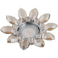 Светильник декоративный встраиваемый DLS-P112 GU5.3 CHROME/COGNAC+CLEAR "Peonia" без лампы GU5.3 основание металл; хром отделка стекло коньячный с прозр. кристаллами | код 10542 | Fametto