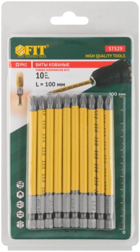 Биты кованые сталь S2 односторонние 100 мм PH2 Профи 10 шт блистер | код 57529 | FIT фото 3