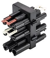 Функциональное распределительное устройство, 1 вход / 1 выход / 1 вход управления / 2 управляемых выхода, функция: последовательное включение/выключение, 3 полюса, серия gesis GST18i3, номинальное напряжение: 250V, номинальный ток: 20А, цвет: черный Код т