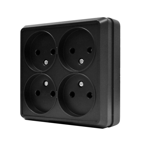 Розетка четырехместная квадратная UNIVersal серия Олимп б/з, о/у, 16А, 220В, черная | код 2220 | Universal фото 2