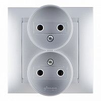 Розетка двухместная 15, скрытый монтаж, алюминий | код. 1590457-033 | Simon