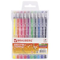 Ручки гелевые BRAUBERG, НАБОР 10 шт., АССОРТИ, Jet, узел 0,7 мм, линия письма 0,5 мм, 141038 | код 141038 | BRAUBERG