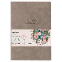 Тетрадь 48 л. в клетку обложка кожзам под замшу, сшивка, A5 (147х210мм), СЕРЫЙ, BRAUBERG CAPRISE, 403859 | код 403859 | BRAUBERG