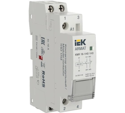 ARMAT Контактор модульный KMR 16А 230В AC 1НО 1НЗ IEK | код AR-KMR10-016-11-230 | IEK ARMAT Контактор модульный KMR 16А 230В AC 1НО 1НЗ IEK | код AR-KMR10-016-11-230 | IEK