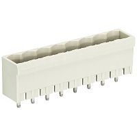 Вилочный разъем, вертикальный, на плату, шаг 5,00 мм, 9 полюсов, фиксация на плате пайкой, 300V, 12А, без маркировки, цвет: серый, серия 8113 S G | код 25.330.3953.0 | Wieland