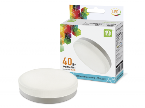 Лампа светодиодная LED-GX53-standard 4.2Вт 230В 4000К 380Лм ASD | код 4690612005065 | ASD Лампа светодиодная LED-GX53-standard 4.2Вт 230В 4000К 380Лм ASD | код 4690612005065 | ASD