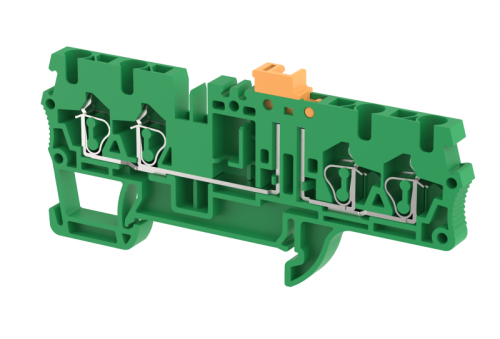Клемма проходная пружинная 2,5 мм2 с размыкателем на 4 подключения, зеленая SQK2.5-2X2-GREEN | код 2102150003 | Elmex