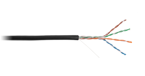 Кабель NETLAN U/UTP 4 пары, Кат.5e, 100МГц, одножильный, CCA (омедненный алюминий), внешний, PE до -40C, черный, 305м | код CCA-UU004-5E-PE-BK | NETLAN