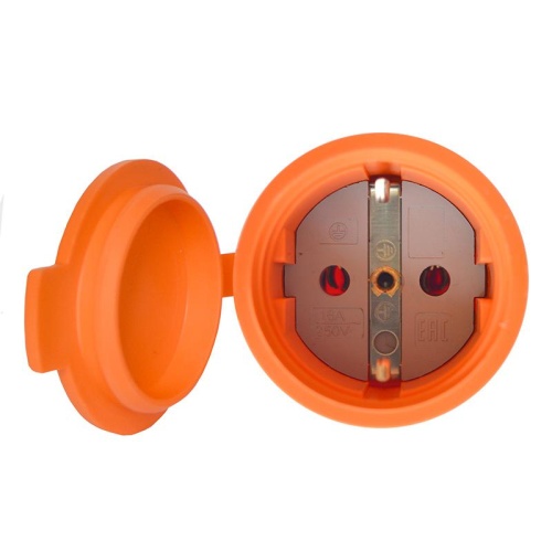Разъем штепсельный UNIVersal с/з каучук с заглушкой 16А 250В IP44 оранжевый (еврослот) | код 3038 | Universal фото 3
