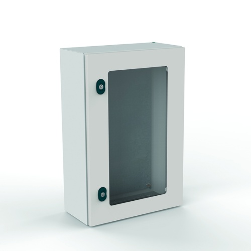Щит моноблочный 1000x600x300мм (ВхШхГ) навесной с монтажной панелью, 1 прозрачная дверь, 2 замка, 1 пластина кабельного ввода, RAL7035, IP66 | код EC061030.P | ETA
