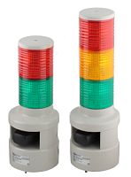 Светосигнальный маячок с усиленным звуком, диаметр основания 120мм, L=230мм, светодиод(постоянное/мигающее), зуммер 100дБ, цвет: красный, зеленый, 24VDC, IP54. кабель 0,5м | код SFL100B-024-RG | INNOCONT