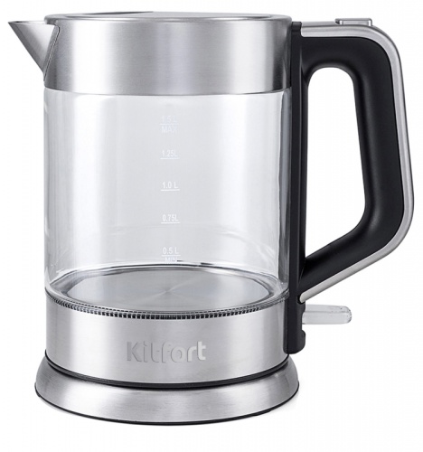 Чайник электрический Kitfort КТ-617 1.5л. 2200Вт серебристый/черный корпус: стекло/металл | код 1007513 | KITFORT