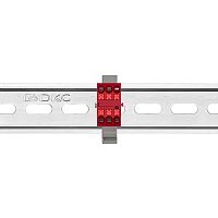 Блок распределительный с горизонт. адаптером на рейку шир. 35мм зажим push-in 6 точек подключения 2.5кв.мм красн. DKC DTP1-006-04SPUR-H