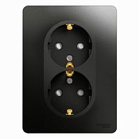 Розетка двухместная GLOSSA, скрытый монтаж, с заземлением, со шторками, антрацит | код. GSL000726 | Schneider Electric