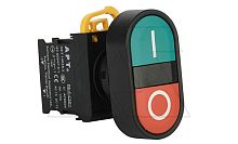 Кнопка двойная PB3E, красный/зеленый, 1NO+1NC, 6A 230VAC/24VDC, без подсветки, 22mm, IP65 | код PB3E-DM0S11FS1/n00 | АРТ