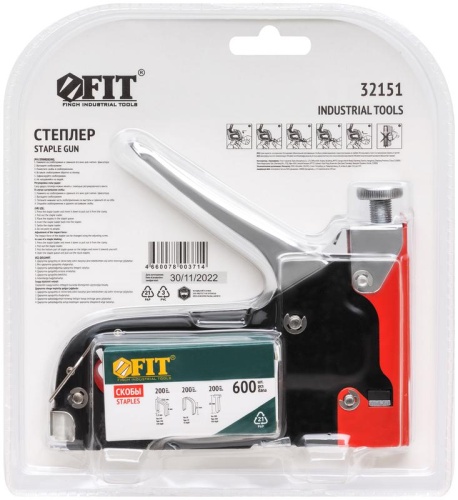 Степлер для широких скоб 3-в-1 "тип 140" 4-14мм "тип 28" "тип 300" с регулир. удара метал. корпус FIT 32151 фото 4