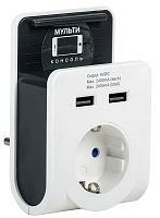 Адаптер Т-02/01 1 место 2P+PE 16А 2хUSB 2,4А с подставкой белый | код WTP11-16-01-Z-K01 | IEK