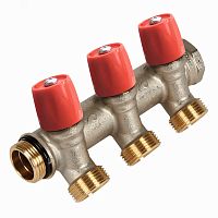 Коллектор VBS с красными вентилями, 3/4НР под евроконус, 3/4 - 3xEK | код VBS050503-RO | Henco