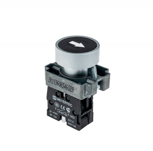 Кнопка плоская с маркировкой, черная, знак стрелка вверх, 1NO, мет. MTB2-BAZ11335 | код 58167 | MEYERTEC