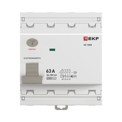 Выключатель дифференциального тока ВД-100N 4P 63А 300мА тип AC эл-мех 6кА PROXIMA EKF | код E1046M63300 | EKF фото 5