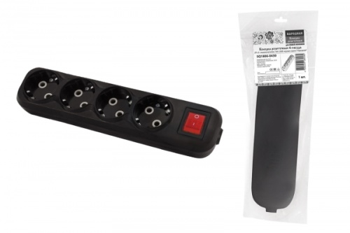 Колодка розеточная 4 гнезда 2П+3 c выключателем 16А 250В черная серии Народная | код SQ1806-0430 | TDM НАРОДНЫЙ